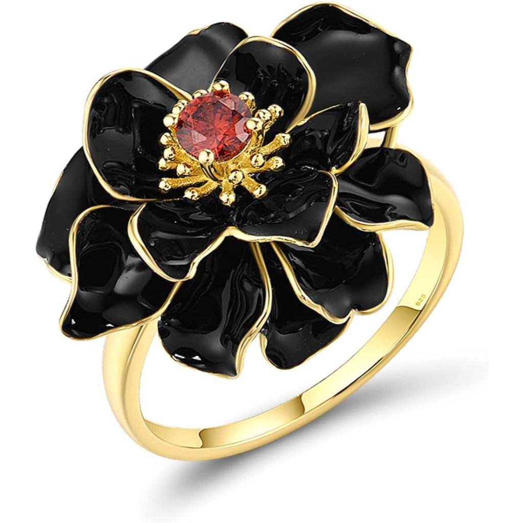 925 Sterling Silver Enamel Flower Statement Ring For Women